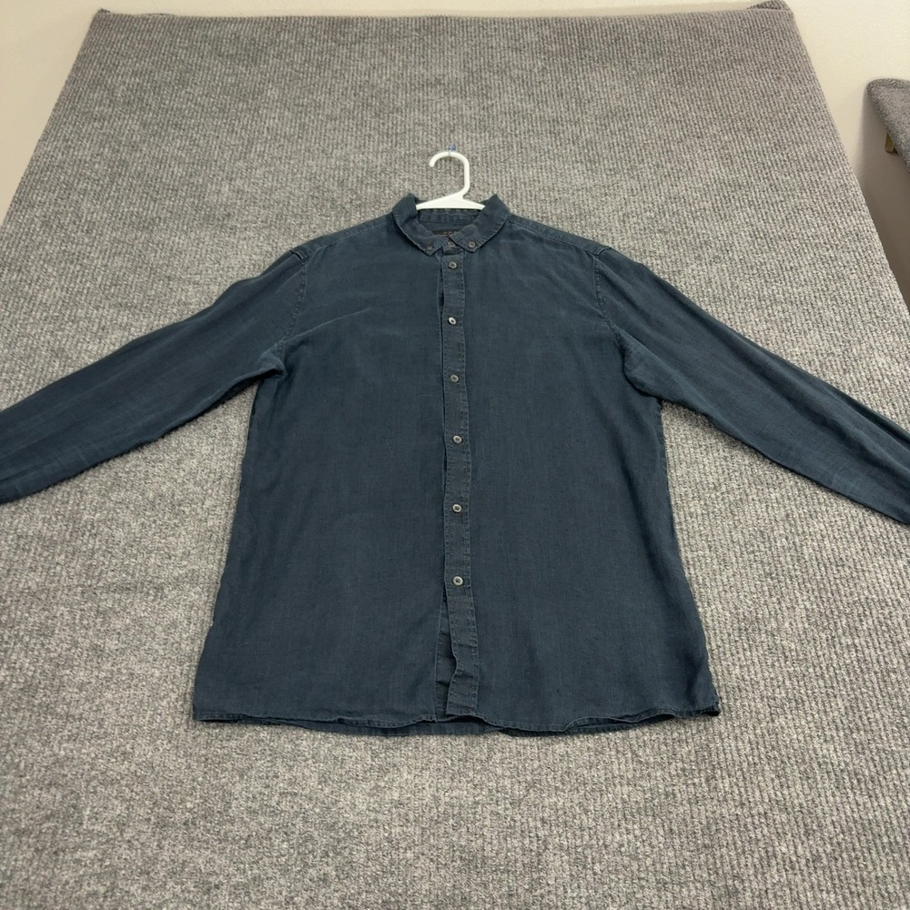 COS Shirt Mens S Navy Hemp Long Sleeve Button Down Minimalist Casual